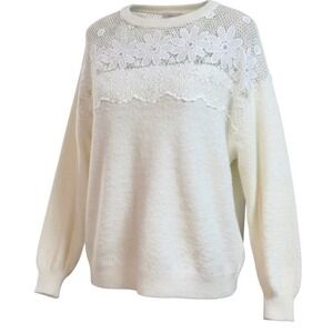 Eyelash Knit Floral Lace Sweater Cream Medium Cottagecore Coquette Forever 21